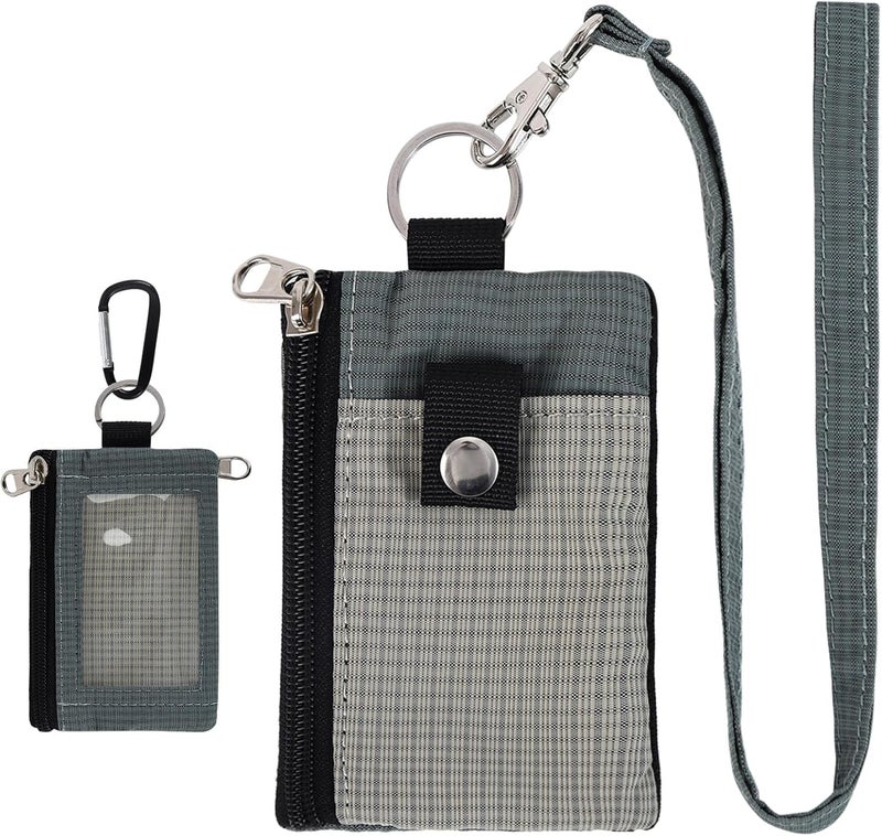 MASAPHIL MASAPHlL Small Lanyard Wallet for Women/Men with RFID Blocking ID Badge Holder, Minimalist Nylon Zipper Pouch, Traval Neck Wallet with Keychain, ID Window for Card,Coin,Cash (Gray+Dark Gray) - Image 1